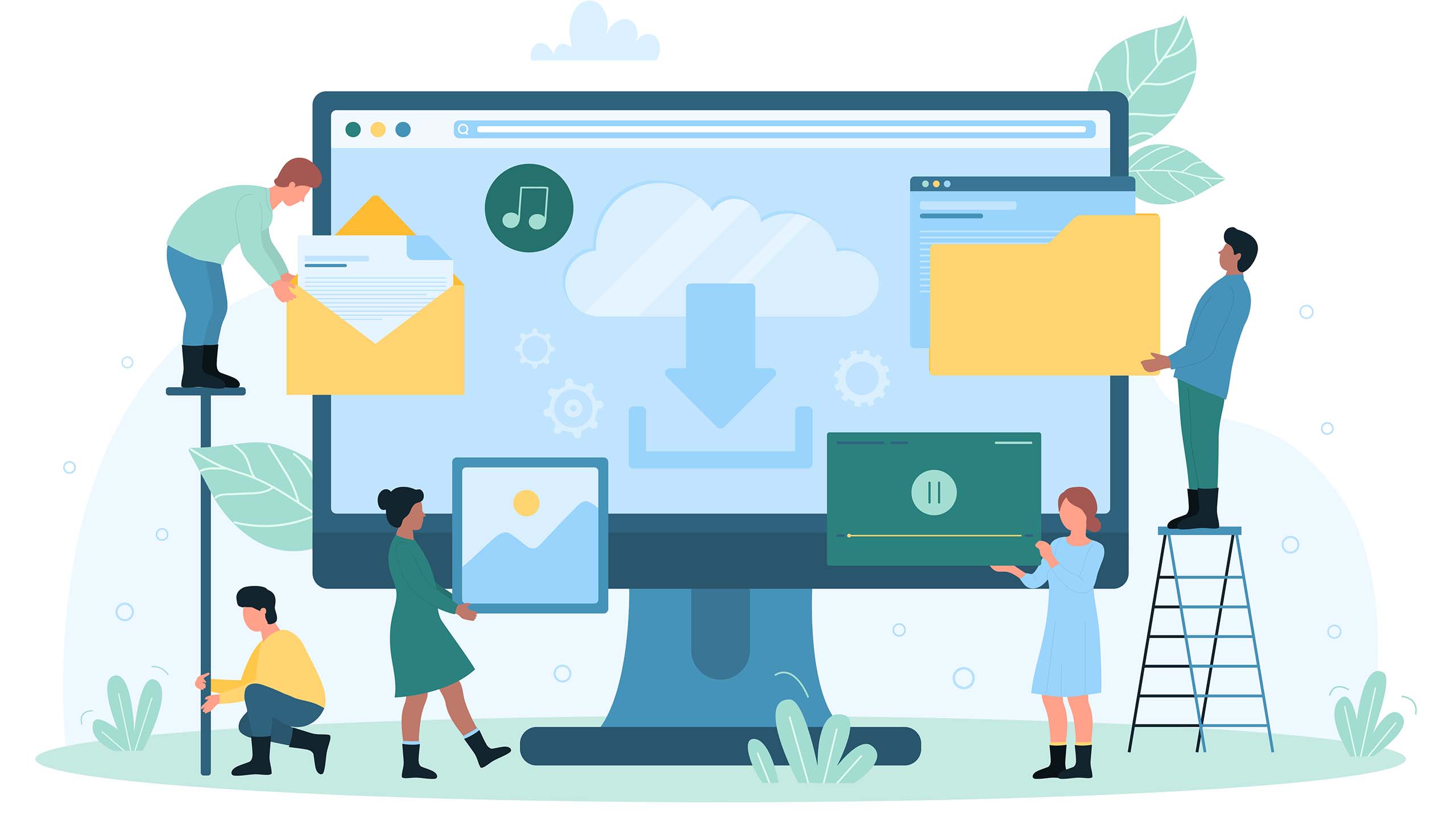 Illustration of people creating a multimedia eLearning course