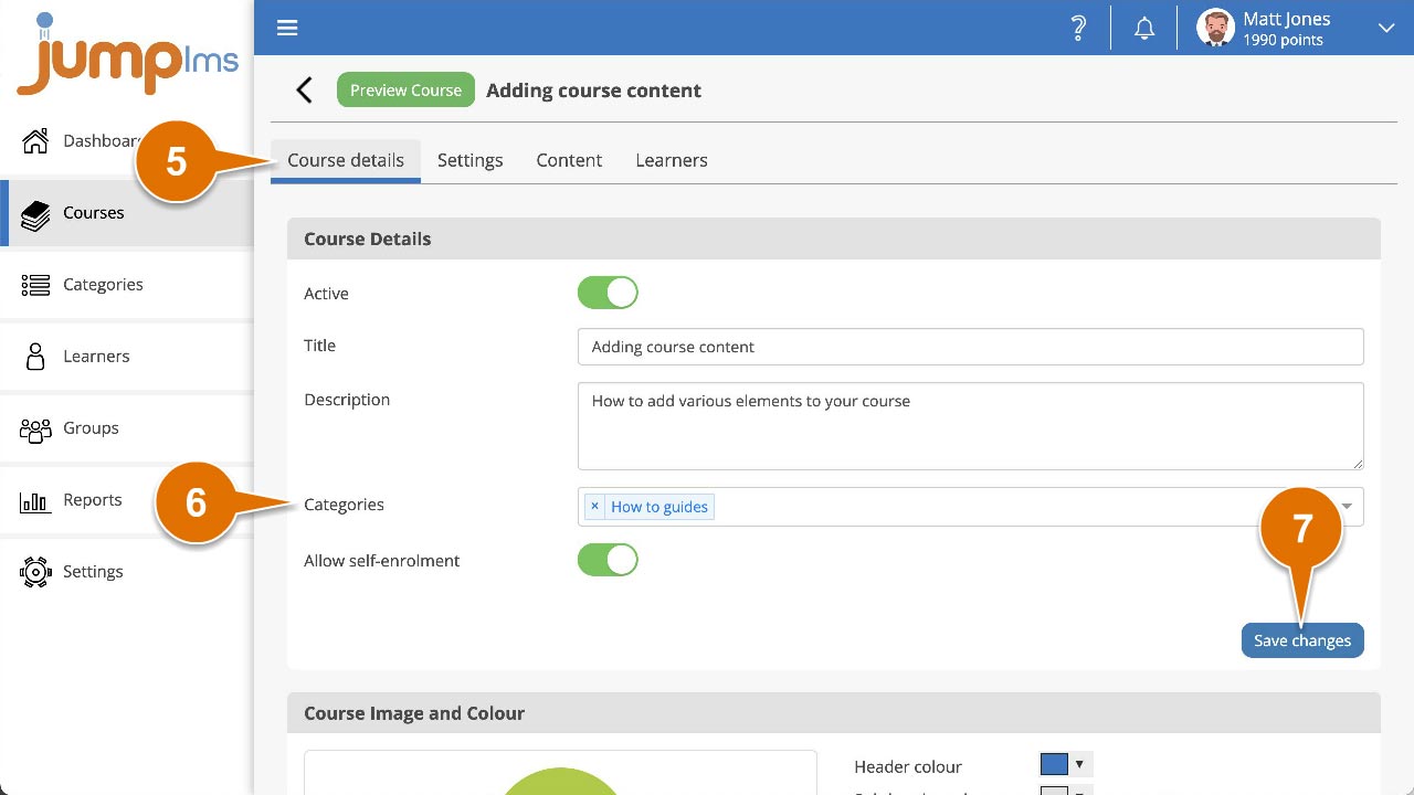 Click course details and select categories