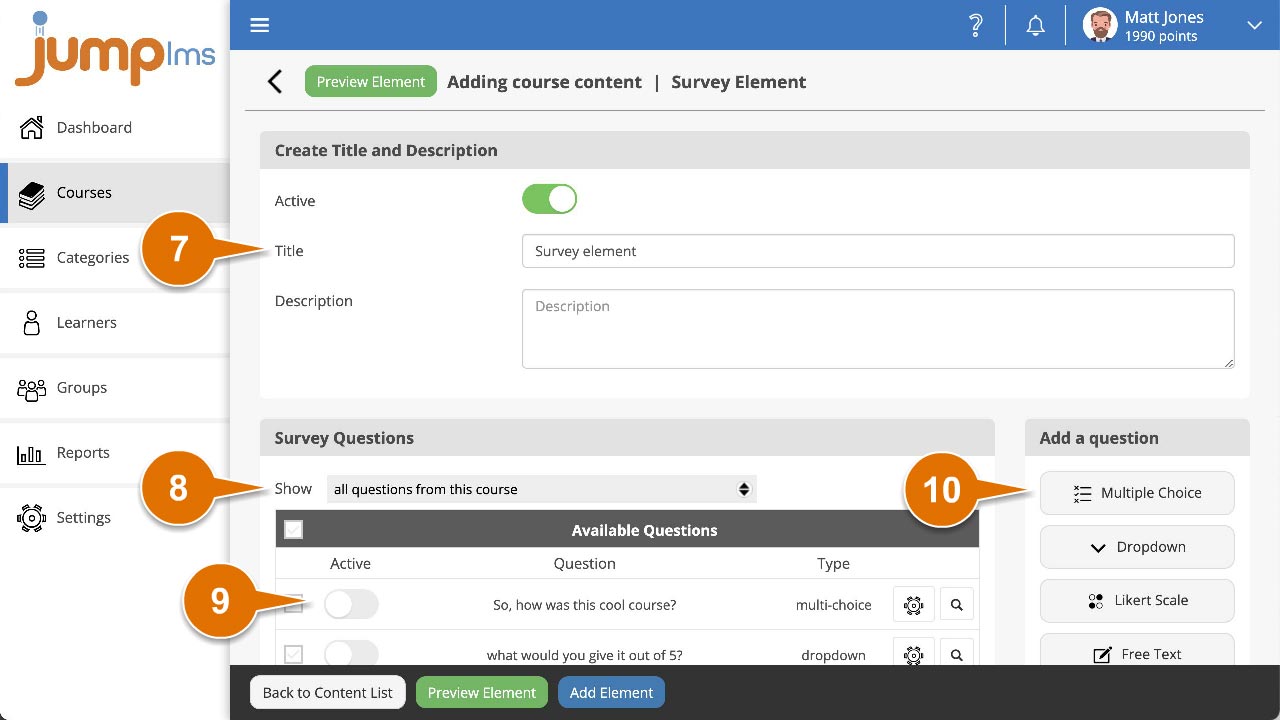 Add title and select questions
