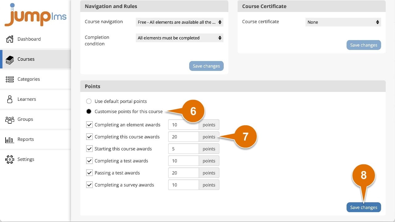 Select customise points