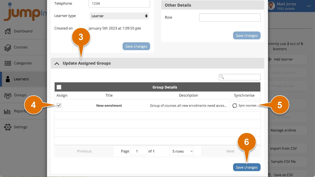 Tick the required groups and save changes