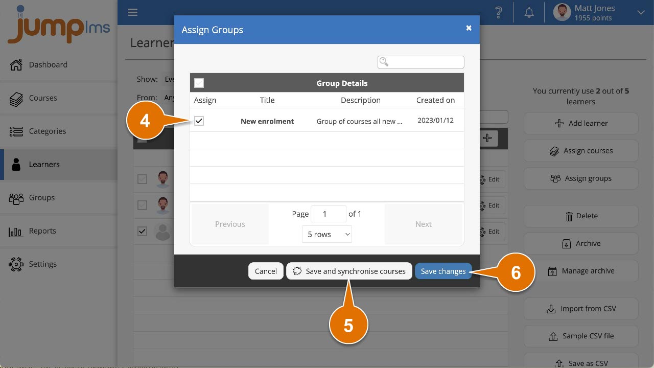 Click learners and tick the required learners