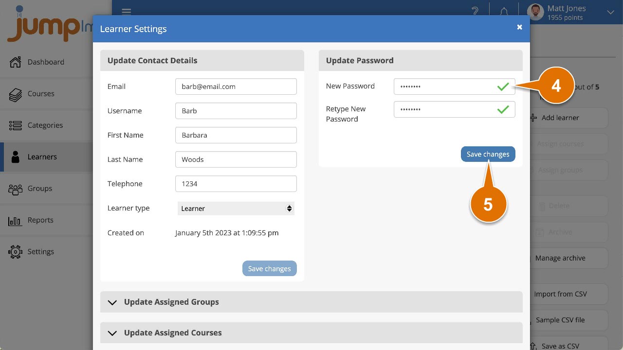 Change password and click save changes