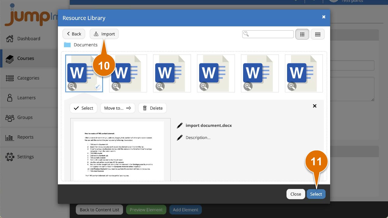 Import and select a document