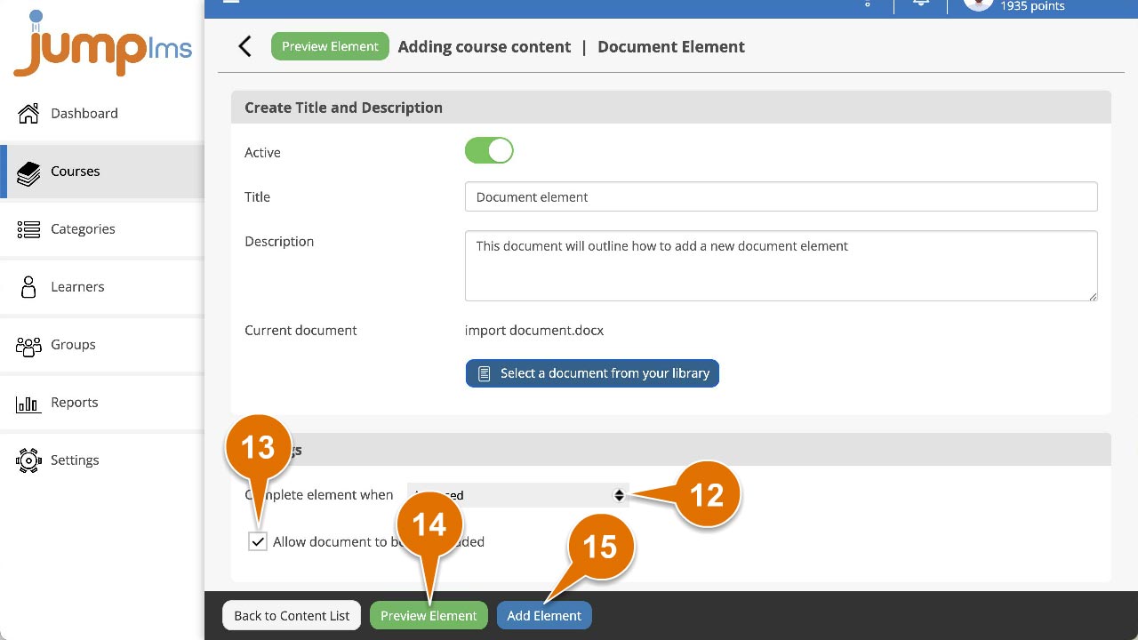 Completion criteria and add element