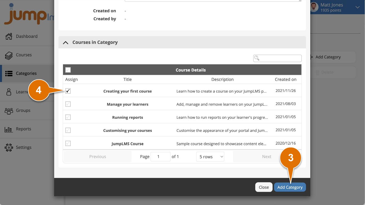 Select the courses to include