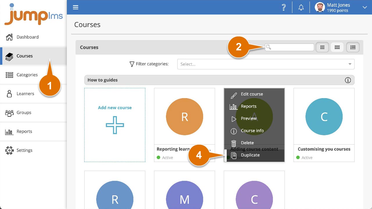Click courses course and duplicate