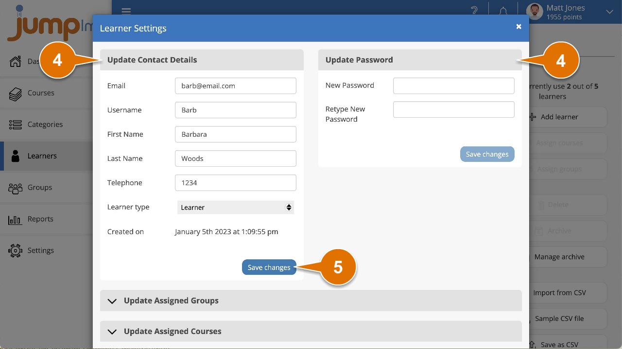 Change details and click save changes