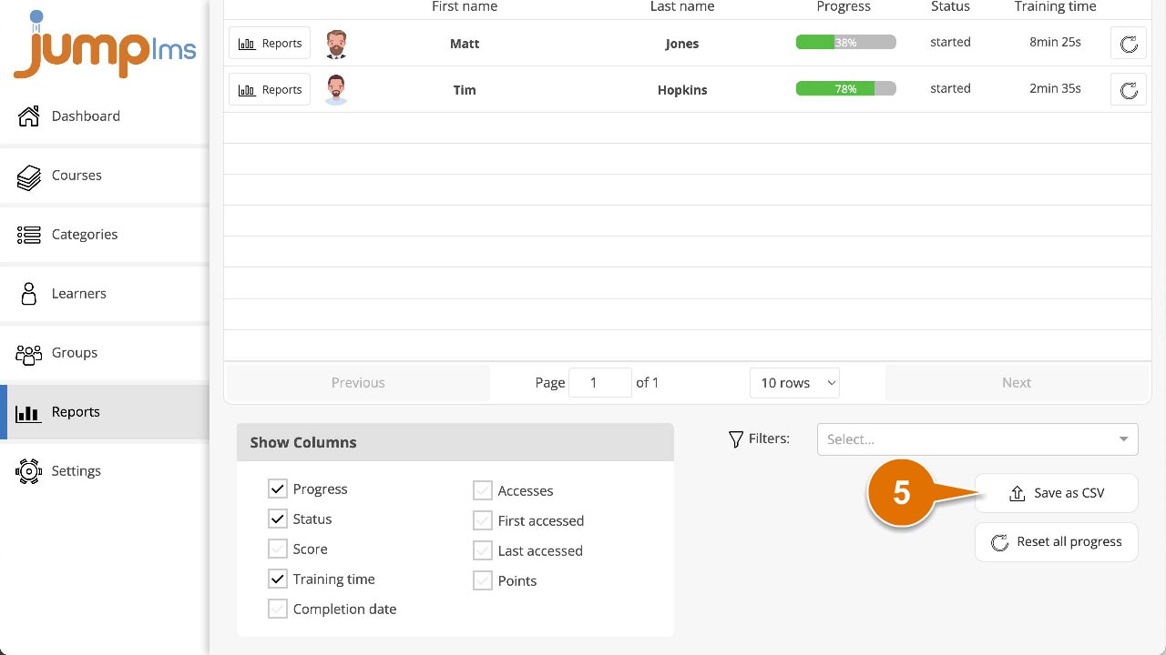 Click report type and click save as csv