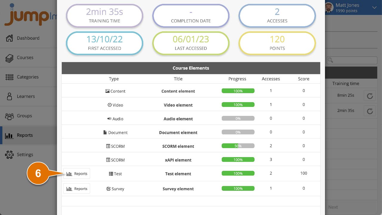 Click learners and view reports