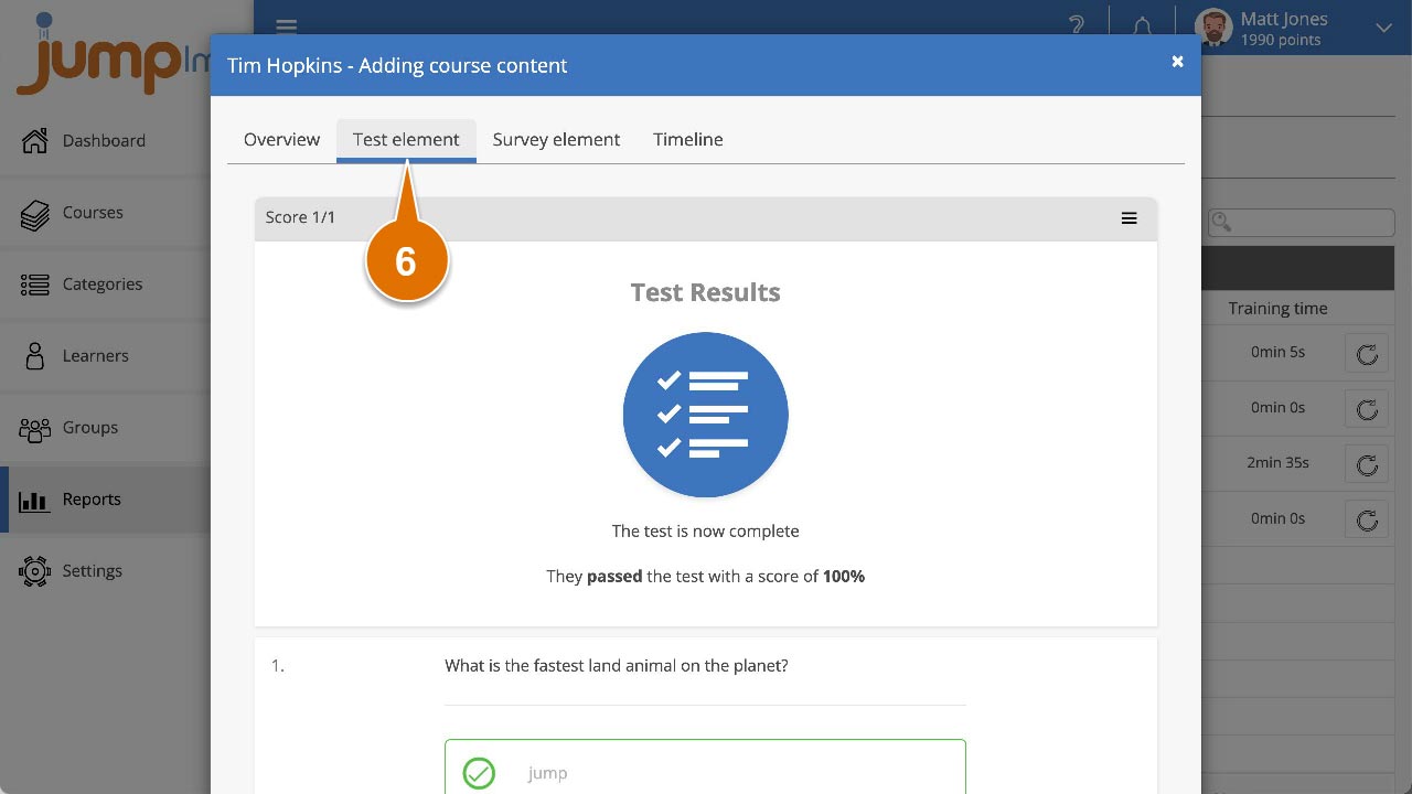 Click reports and select learner reports