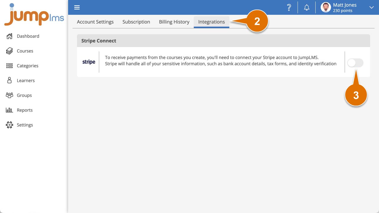 Switch on the Stripe Connect integration