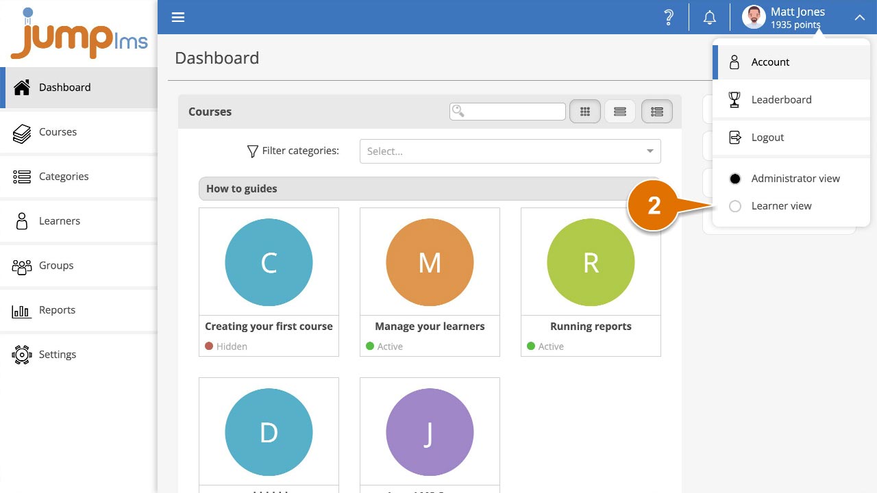 Select Administrator view or Learner view